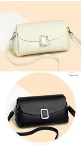 Classic minimalist women's shoulder crossbody bag with elegant square buckle and textured leather.