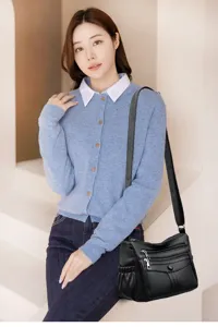Borsa a tracolla in pelle morbida minimalista retrò da donna con tasche multiple grande capacità