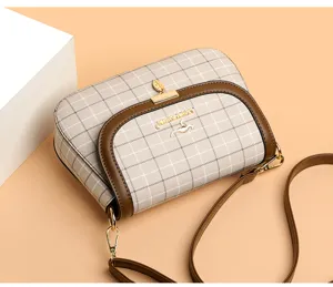 Vintage minimalist women shoulder bag stylish chic grid crossbody bag casual daily commute purse