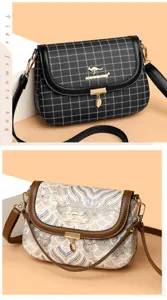 Vintage plaid and printed women shoulder crossbody bag stylish casual commuter handbag.