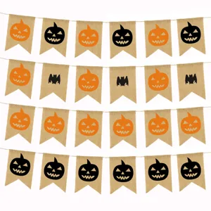 Halloween Party Decoration Burlap Bunting Banner Pumpkin Bat Hanging Garland Festival Celebration Supplies