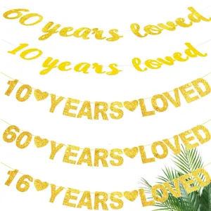 Gold glitter years loved banner party decorations for birthday and anniversary celebrations.