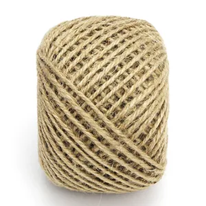 Natural jute twine close up view showing 3-ply twisted brown hemp fiber texture detail.