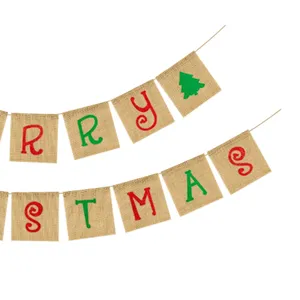 Rustic Christmas burlap banner party decoration hanging flags MERRY CHRISTMAS festive decor