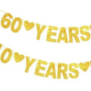 Gold glitter 60 years banner party decoration sparkle milestone birthday anniversary sign hanging