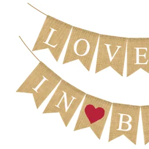 Banderole Fanion Toile de Jute Mariage Fete Decoration Love Is In Bloom Guirlande