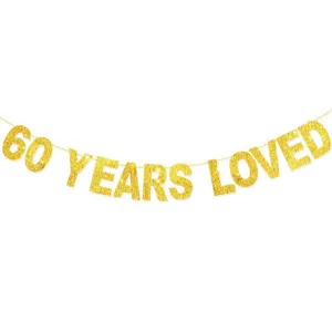60 years loved gold glitter banner party decoration for 60th birthday anniversary celebration