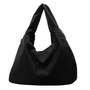Casual black canvas shoulder bag, large capacity slouchy hobo tote for daily commuting.