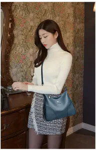 Stilvolle Damen Schultertasche Umhängetasche lässig Pendler PU Leder Handtasche blau