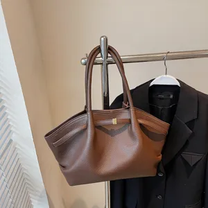 Women Tote Bag Large Capacity PU Leather Shoulder Bag Casual Commuter Handbag Solid Color Fashion Top Handle Bag