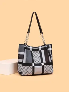 Borsa Tote Grande Capacità da Donna Moda Quadri Bicolor Borsa a Tracolla Viaggio Casual Borsa a Mano con Tracolla a Catena