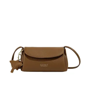 Retro minimalist brown women shoulder crossbody bag fashion casual flap handbag with charm