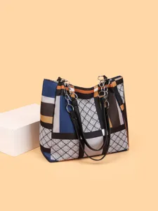 Elegante borsa shopper color-block con tracolla a catena, borsa a spalla grande per tutti i giorni.