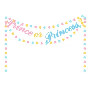 Glitter Paper Baby Shower Garland Prince Or Princess Letter And Heart Bunting Banner For Party Decoration