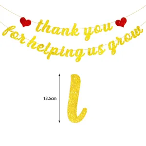 Glitter Banner Thank You Διακόσμηση Πάρτι Αποφοίτησης Χρυσά Γράμματα Κόκκινη Καρδιά Κρεμαστή Γιρλάντα
