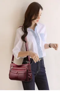 Borsa a tracolla retrò in morbida pelle multitasche da donna, borsa casual capiente.