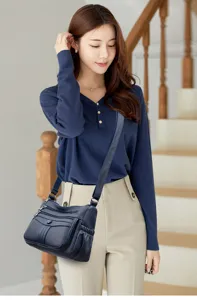 Borsa a tracolla in pelle morbida con multi tasche classica per donne, elegante borsa da giorno.
