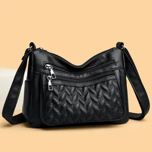 Women soft leather crossbody shoulder bag multi-pocket casual mom handbag large capacity
