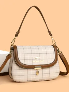 Retro minimalist women checkered shoulder bag fashion casual commuter crossbody bag stylish.