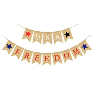 Burlap USA Freedom banner patriotic bunting party decoration flags for Independence Day.