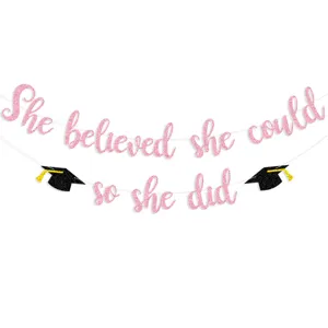 Glitter Paper Graduation Party Banner She Believed She Could So She Did Hanging Garland Inspirational Letter Bunting School Celebration Venue Decor
