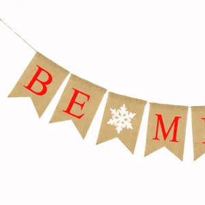 Christmas burlap banner swallowtail flag festive party hanging decoration holiday decor.