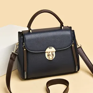 Elegant women shoulder crossbody bag retro lock design PU leather daily casual handbag