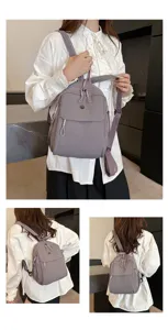 Detailed view of casual nylon backpack, stylish multi-layer design for daily use and travel.