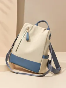 Women Casual Oxford Fabric Backpack Large Capacity Water Resistant Travel Shoulder Bag Trendy Color Block School Backpack