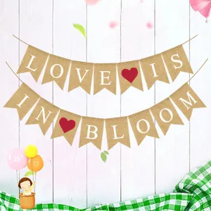 Bannière de mariage en jute love is in bloom drapeau suspendu pour décoration de fête