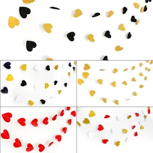 Heart paper garland for wedding party decoration, red gold black white hanging heart flag.