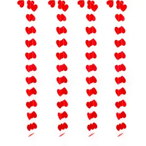 Red paper heart garland hanging decoration for wedding Valentine day party room decor.