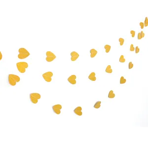 Gold glitter heart garland for wedding party, Valentine's day hanging decoration banner.