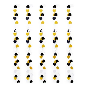 Black gold and white heart paper garland hanging banner for wedding party decoration