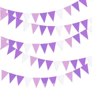 Lila Wimpelkette für Partydekoration, Klassenzimmer Dreiecksfahnen Girlande Banner.