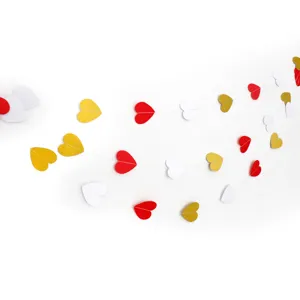 Red white and gold glitter heart garland for wedding party and valentine decor banner.