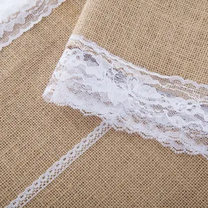 Runner da tavola in juta con pizzo bianco decorazione matrimonio rustico festa tessile casa