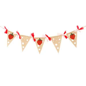 Rustikal Vintage Jute Erdbeere Wimpelkette Banner Mit Pünktchen Schleife Detail Gestickt Garten Party Dekoration Wimpel Girlande Für Feier Treffen
