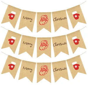 Christmas burlap banner bunting party hanging festival decoration flags set new