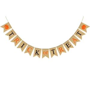 Halloween Party Burlap Banner Linen Swallowtail Pennant Flag For Trick Or Treat Haunted House Garland Decoration Party Supplies