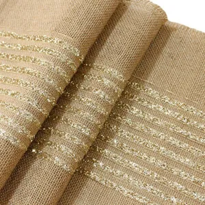 Βίντατζ Λινό Runner Τραπεζιού Με Χρυσές Λωρίδες Glitter Ρουστίκ Τραπεζομάντιλο Για Γάμο Πάρτι Διακόσμηση Τραπεζαρίας
