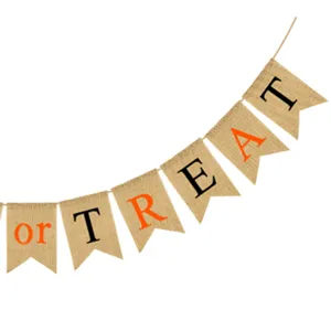 Halloween burlap banner trick or treat party hanging bunting rustic festive decoration flag