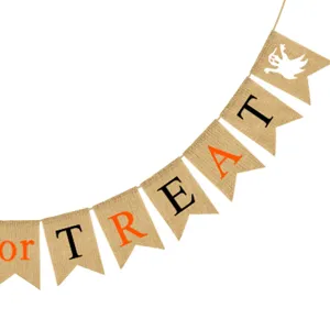 Halloween burlap banner party decoration trick or treat hanging flag for holiday events.