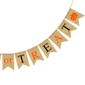 Halloween burlap banner party decoration trick or treat hanging jute flags for holiday celebration