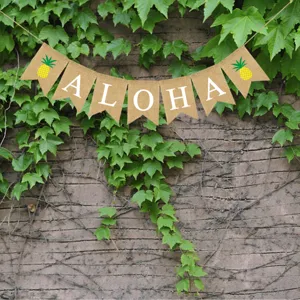 Banner in juta per festa hawaiana con scritta aloha e ananas per una bella decorazione.
