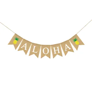 Striscione in Juta per Festa Luau Hawaiiana Aloha Ananas Foglie di Palma Tropicali Ghirlanda a Coda di Rondine per Decorazione del Soffitto della Casa delle Vacanze al Mare Estive