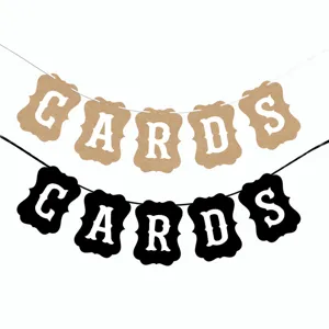 Wedding card banner party decoration prop detail shot showing brown and black hanging flags.