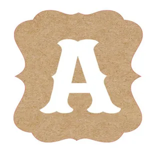 Kraft paper wedding decorative banner piece featuring a fancy border and a white letter A.