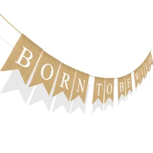 Guirlande en toile de jute BORN TO BE WILD pour fête de baby shower et anniversaire.