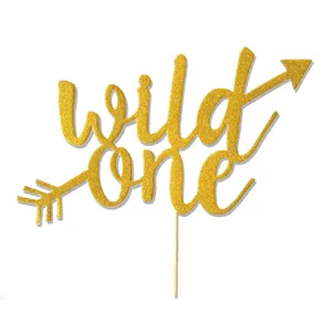 Gold glitter wild one cake topper first birthday party decoration arrow design party supplies